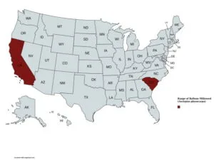Range map of Balloon Milkweed (Asclepias physocarpa)