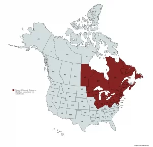 Range map of Canada Goldenrod (Solidago canadensis var. canadensis) in the United States and Canada.