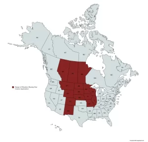 Range map of meadow blazing star (Liatris ligulistylis) in the United States and Canada.